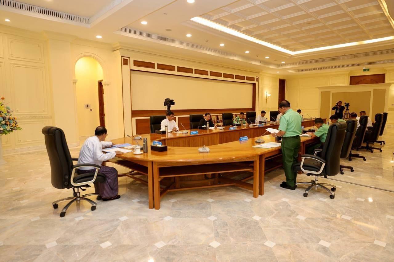 ၂၀၂၃ ခုနှစ် ဇူလိုင် ၃၁ ရက်က အမျိုးသားကာကွယ်ရေးနှင့် လုံခြုံရေးကောင်စီ အစည်းအဝေး (၂/၂၀၂၃) ကို နေပြည်တော်တွင် ကျင်းပစဉ်