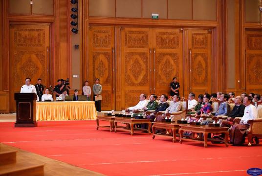 အပြည်ပြည်ဆိုင်ရာတရားရုံး (ICJ) တွင် မြန်မာနိုင်ငံအပေါ် ဂမ်ဘီယာနိုင်ငံက တရားစွဲဆိုထားခြင်းအား နိုင်ငံတော်အတိုင်ပင်ခံပုဂ္ဂိုလ် ဒေါ်အောင်ဆန်းစုကြည် ဦးဆောင်၍ ပြန်လည်တုံ့ပြန်ရန် စီစဉ်ဆောင်ရွက်ထား ရှိမှု အခြေအနေများအား ရှင်းလင်းတင်ပြခြင်း အခမ်းအနားကို နိုဝင်ဘာ ၂၃ ရက်က နိုင်ငံတော်သမ္မတအိမ်တော် ငုရွှေဝါခန်းမ၌ ကျင်းပစဉ်