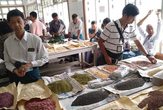 မန္တလေး ပဲစျေးကွက်အတွင်း  အရောင်းအဝယ် ပြုလုပ်နေသူများအား တွေ့ရစဉ်