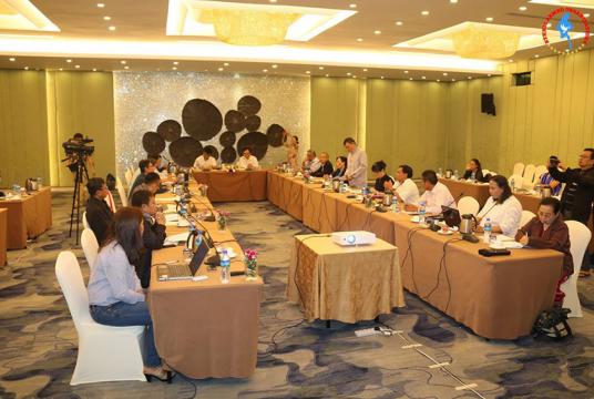 (NCA-S EAO) များ၏ ပြည်ထောင်စုငြိမ်းချမ်းရေး ဆွေးနွေးမှု ပူးတွဲကော်မတီ (UPDJC) အစည်းအဝေးကို ဖေဖော်ဝါရီ ၁၉ ရက်တွင် ရန်ကုန်မြို့၌ ပြုလုပ်စဉ်
