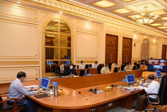 ဇွန် ၂၂ ရက်က ဘဏ္ဍာရေးကော်မရှင် အစည်းအဝေး ကျင်းပနေစဉ် (ဓာတ်ပုံ-MOI)