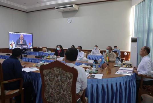 ၂၆ ကြိမ်မြောက် အာဆီယံ ပို့ဆောင်ရေးဝန်ကြီးများအစည်းအဝေးကို Video Conferencing စနစ်ဖြင့်ကျင်းပစဉ်