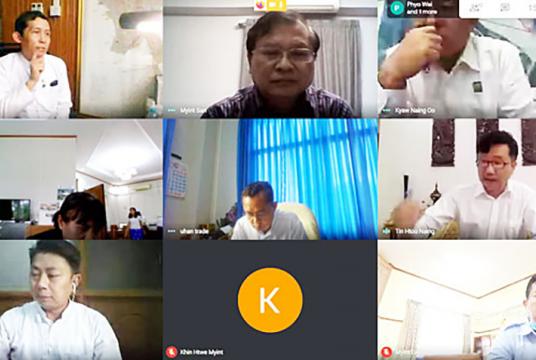 ထားဝယ်အထူးစီးပွားရေးဇုန် စီမံခန့်ခွဲမှုကော်မတီ (၆/၂၀၂၀) လုပ်ငန်းညှိနှိုင်းအစည်းအဝေးကို Online Video Conferencing ပြုလုပ်စဉ် (ဓာတ်ပုံ- Dawei SEZ)