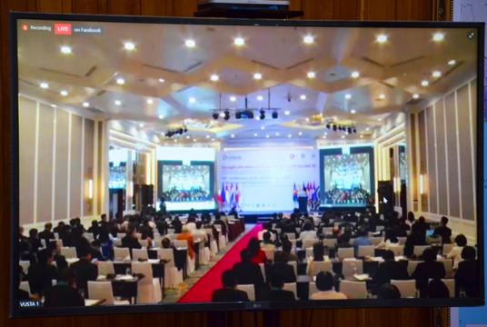 (၃၈) ကြိမ်မြောက် အာဆီယံအင်ဂျင်နီယာအသင်းချုပ်ညီလာခံတွင် ပြည်ထောင်စုဝန်ကြီး ဦးဝင်းခိုင်က ပြောကြားခဲ့စဉ် (ဓာတ်ပုံ- MOEE)