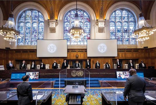 မြန်မာနိုင်ငံနှင့်ပတ်သက်၍ ICJ တွင် ကနဦးကန့်ကွက်လွှာကြားနာပွဲ ပြုလုပ်နေမှုကို တွေ့ရစဉ် (Photo:ICJ)