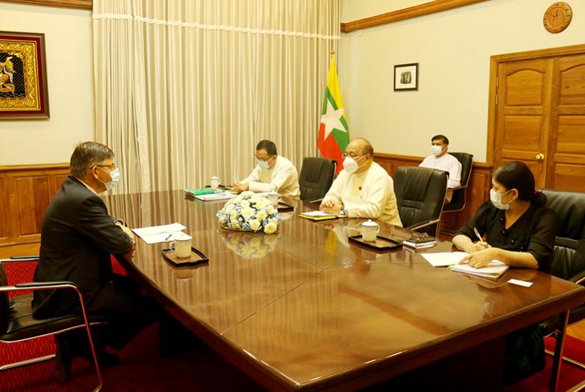 ပြည်ထောင်စုဝန်ကြီးနှင့် မြန်မာနိုင်ငံဆိုင်ရာ အစ္စရေးသံအမတ်ကြီး H.E. Mr. Ronen Gilor တို့ ဒီဇင်ဘာ ၈ ရက်က တွေ့ဆုံစဉ် (Photo : MIFER)