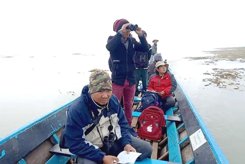 အင်းတော်ကြီးအင်းတွင် ဇန်နဝါရီ ၁၂ ရက်က ရေငှက်စာရင်း ကောက်ယူ‌ခဲ့စဉ် (ဓာတ်ပုံ - Asian Waterbird Census-Myanmar)