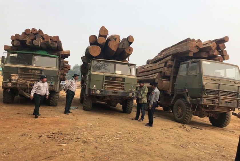 ရှမ်းပြည်မြောက်ပိုင်းတွင် သစ်တင်ယာဉ်များအား ဖမ်းဆီးထားသည်ကို ယခုနှစ်အတွင်း တွေ့ရစဉ်