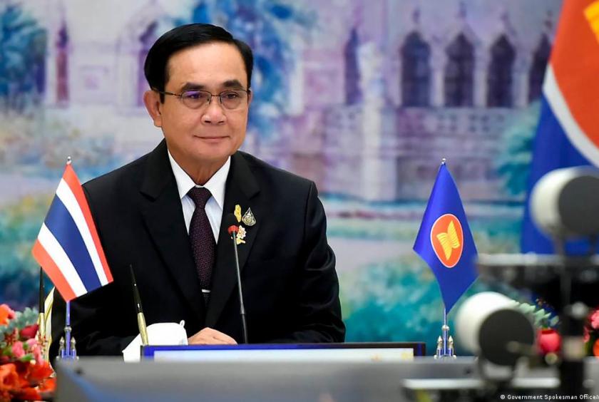 ၂၀၂၁ ခုနှစ်က အွန်လိုင်းမှတစ်ဆင့်ပြုလုပ်သည့် အာဆီယံအစည်းအဝေးတွင် ထိုင်းဝန်ကြီးချုပ် ပရာယွတ်ချန်အိုချာကို တွေ့ရစဉ် (Photo – AFP)