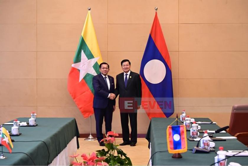 ၂၀၂၅ ခုနှစ် စက်တင်ဘာလဆန်းက နိုင်ငံတော်သမ္မတဦးမင်းအောင်လှိုင် ယာယီသမ္မတ နိုင်ငံတော်လုံခြုံရေးနှင့် အေးချမ်းသာယာရေး ကော်မရှင် ဥက္ကဋ္ဌတာဝန်ထမ်းဆောင်စဉ် လာအိုသမ္မတ သောင်လောင်ဆီ ဆိုလစ်နှင့်တရုတ်နိုင်ငံတွင် တွေ့ဆုံစဉ်။