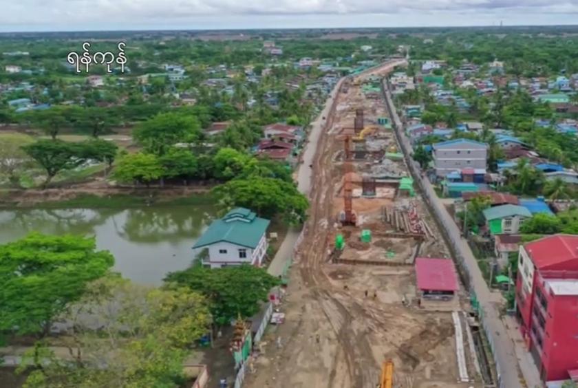  ကိုရီးယား-မြန်မာ ချစ်ကြည်ရေး (ရန်ကုန်-ဒလ) မြစ်ကူးတံတား တည်ဆောက်ရေးလုပ်ငန်းခွင်ကို တွေ့ရစဉ်