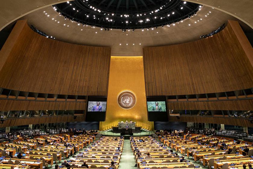 ၂၀၁၉ ခုနှစ် စက်တင်ဘာ ၂၈ ရက်က  ကျင်းပသည့် ၇၄ ကြိမ်မြောက် ကုလသမဂ္ဂ အထွေထွေညီလာခံအစည်းအဝေးတစ်ရပ်အား တွေ့ရစဉ်(Photo:AP)